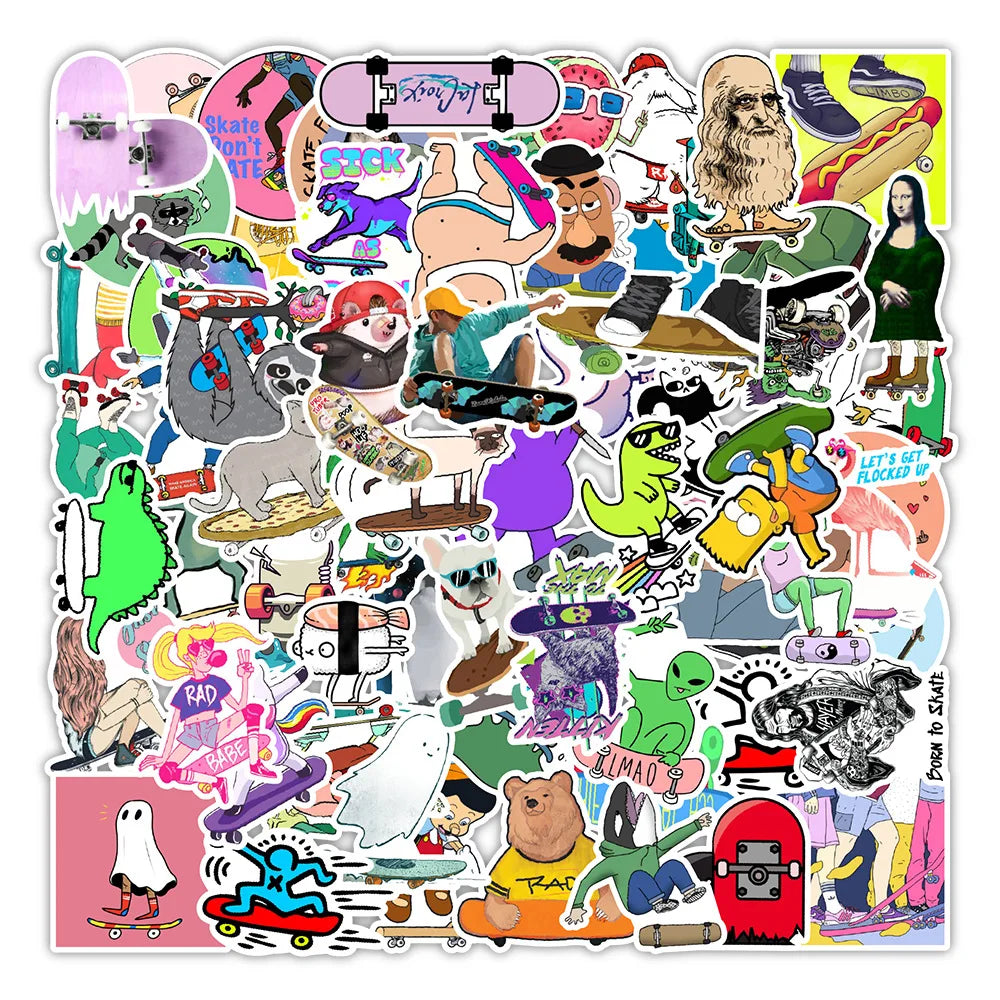 50PCSP Cartoon Skateboard Graffiti Sticker Car Trunk Skateboard Refrigerator Decorative Sticker Waterproof