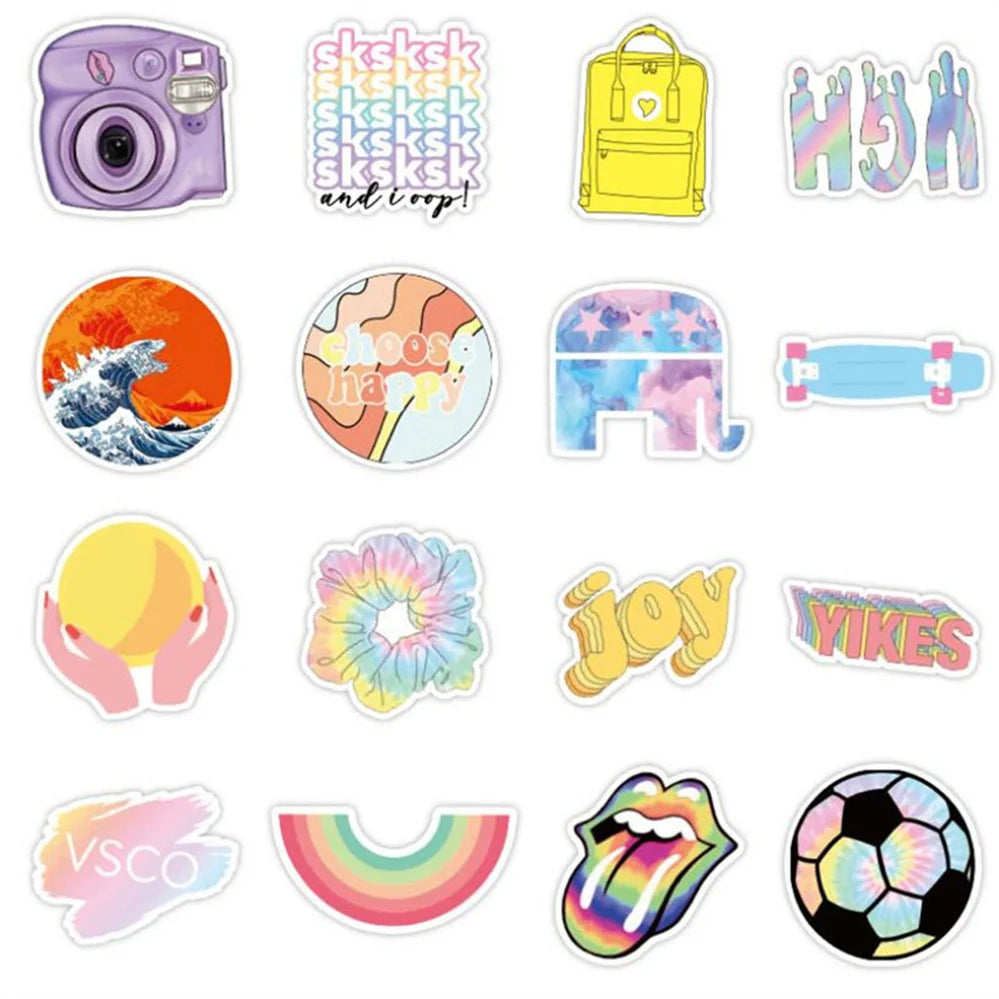 50PCS  CartoonColorful Pop Smiley Water Cup Graffiti Diary Guitar Skateboard Decoration Waterproof Stickers