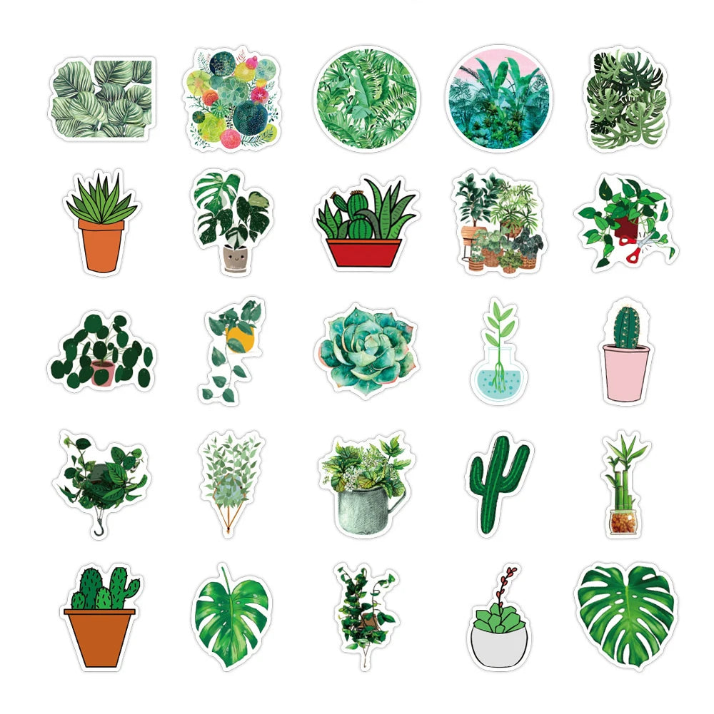 50PCS Green Plant Graffiti Sticker Waterproof Luggage Laptop Scooter Computer Refrigerator Water Cup Sticker