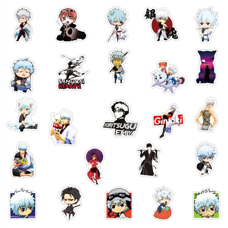 50PCS Anime Gintama Sticker Graffiti Luggage Trolley Case Notebook Cup Car Interior Bathroom Decoration Sticker