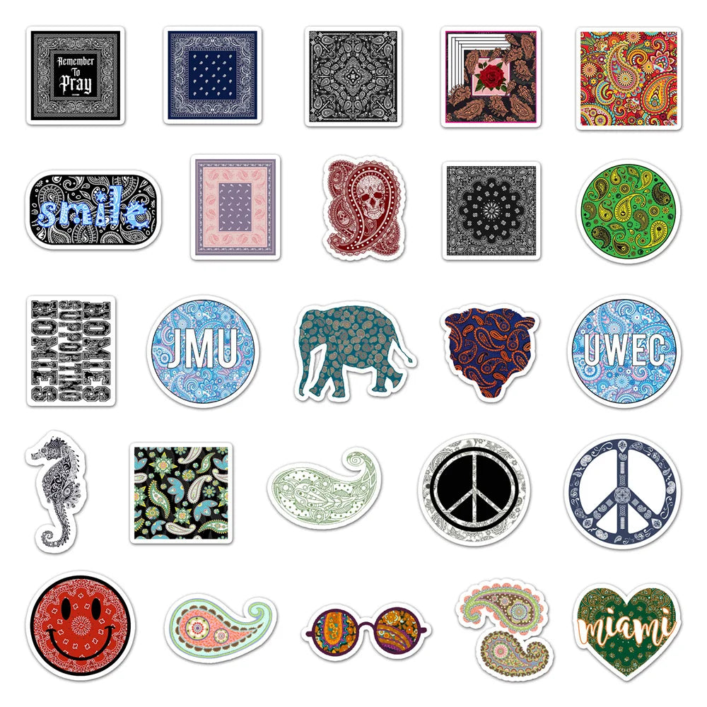 50PCS Personality Fashion Cashew Flower Pattern DIY Decorative Stickers Luggage Notepad Stationery Box Stickers
