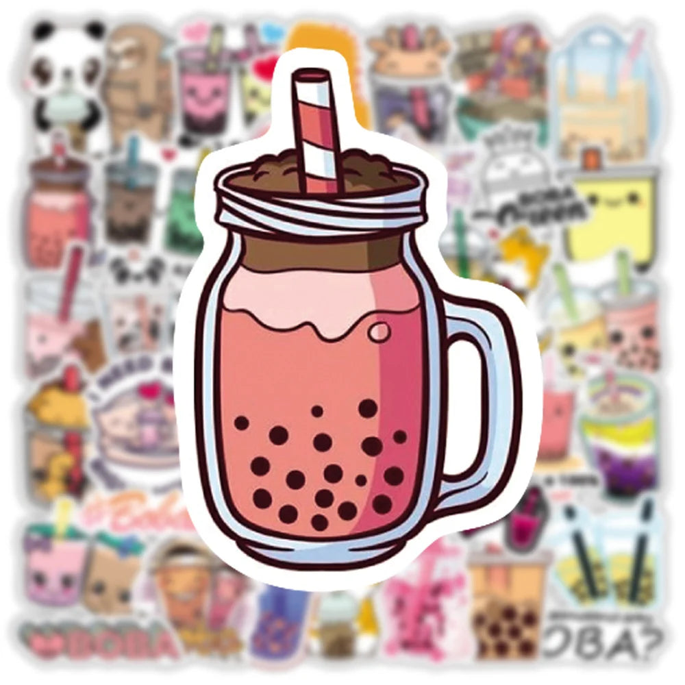 50PCS Cute Pearl Milk Tea Graffiti Stickers Notebook Guitar Water Cup Trolley Case Waterproof Stickers