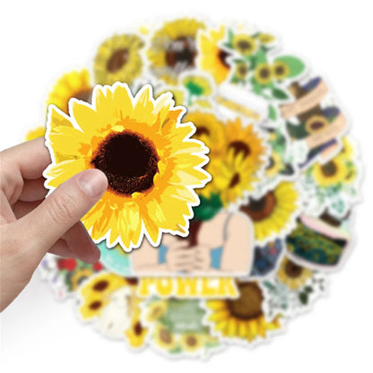50 pieces of cartoon color sunflower graffiti stickers, personalized trolley, notebook, planner, decorative waterproof sticker toys