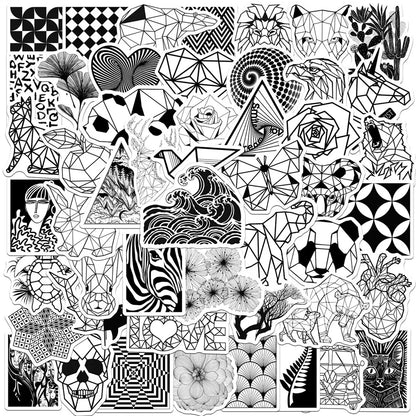 50PCS Black and White Fashion Geometric Animal Graffiti Waterproof Sticker Suitcase Notebook RefrigeratorWaterCup