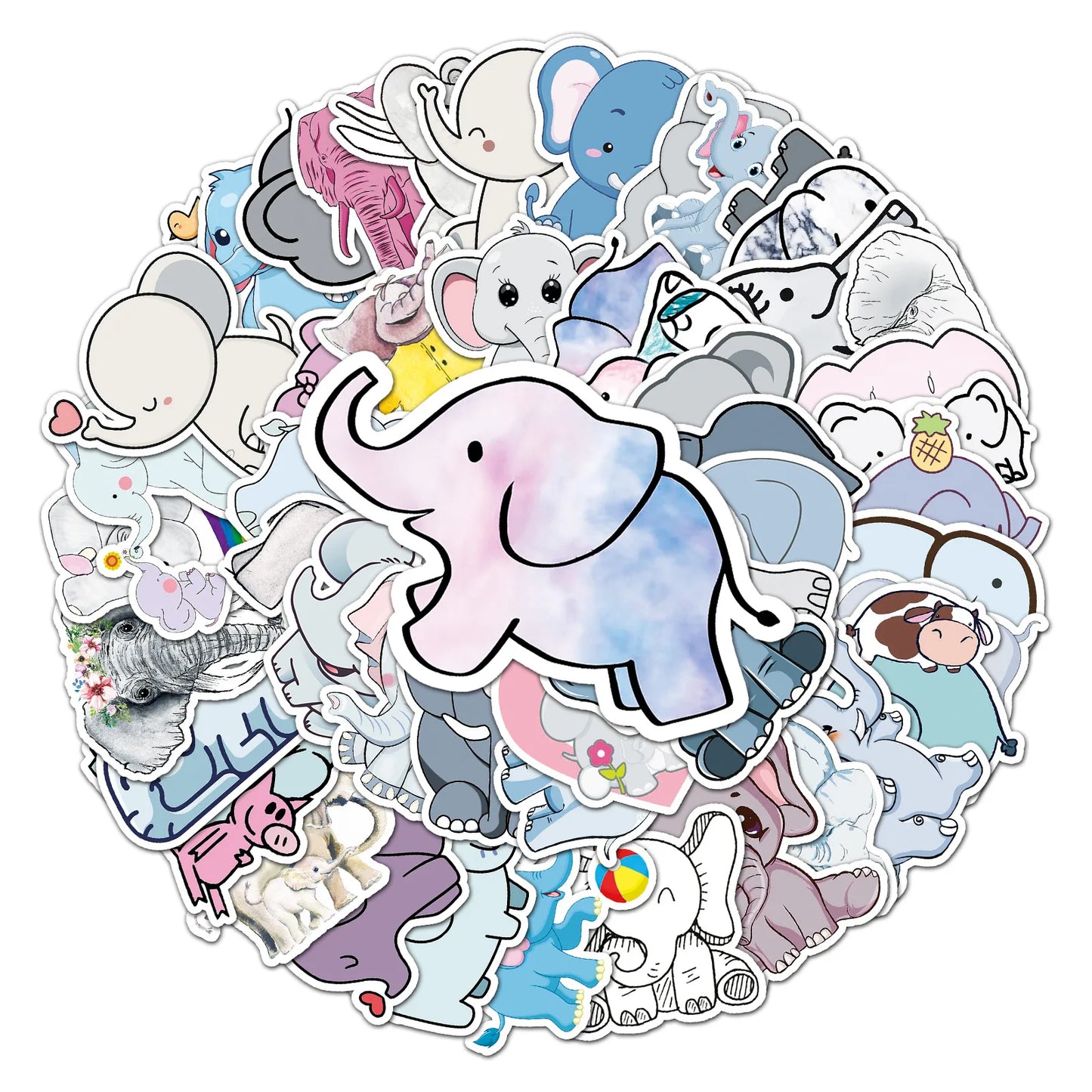 50PCS Elephant Personality Cute Cartoon Animal Graffiti Waterproof Sticker Suitcase Notebook Refrigerator Helmet
