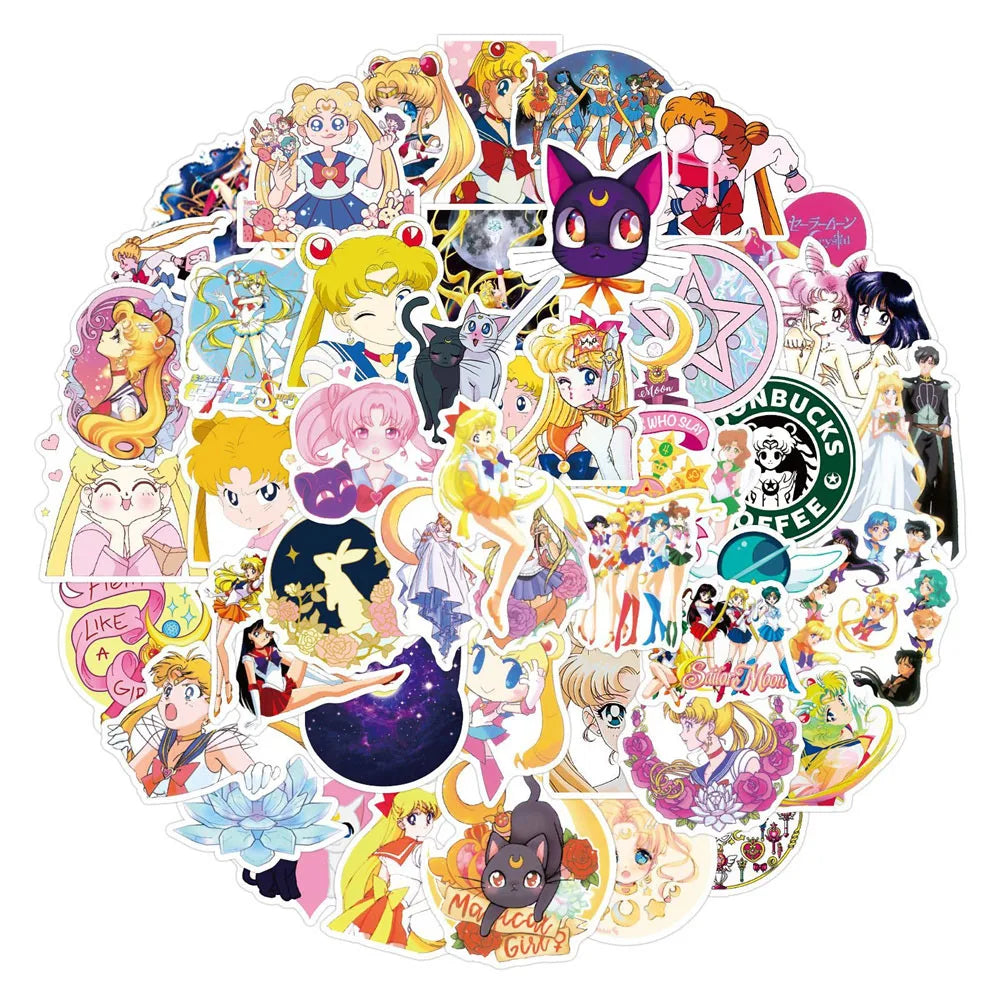 50PCS Animation Sailor Moon Graffiti Sticker Car Trunk Skateboard Water Cup Guitar Helmet Refrigerator Waterproof