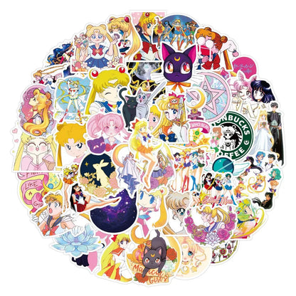 50PCS Animation Sailor Moon Graffiti Sticker Car Trunk Skateboard Water Cup Guitar Helmet Refrigerator Waterproof