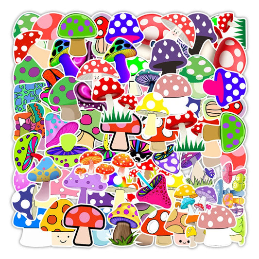 50 pieces of cartoon color mushroom decorative style graffiti stickers, personalized, fashionable and creative DIY exquisite decorative decal cups, helmets, skateboard popular sticker toys