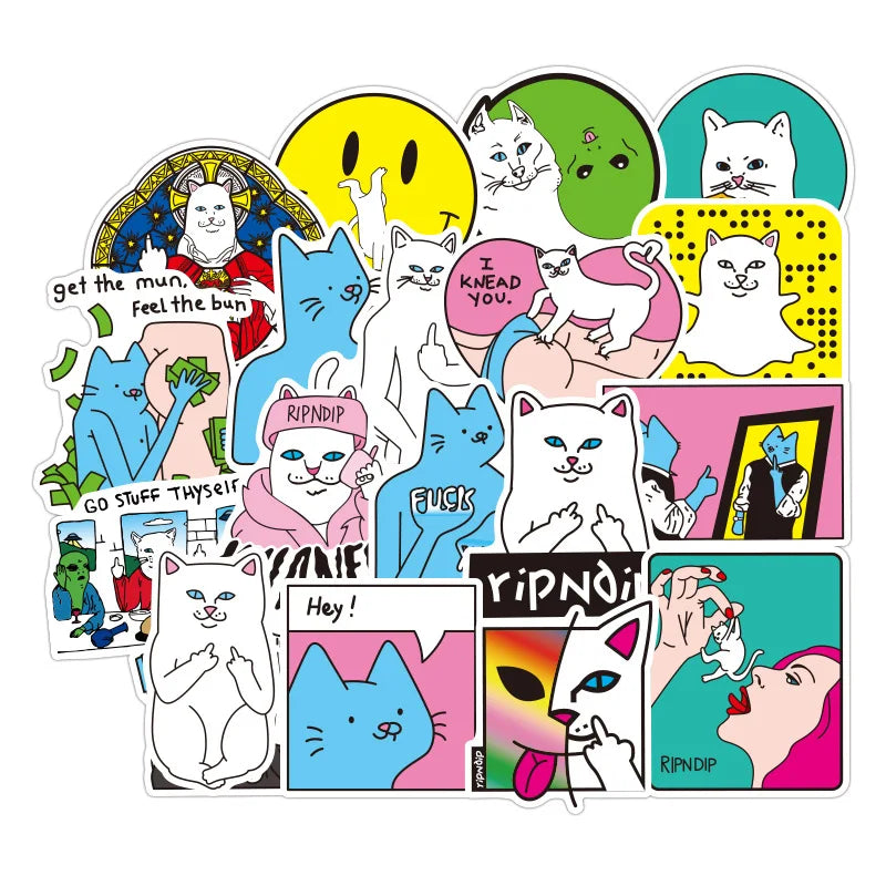 53Pcs Cute Middle Finger Cat Stickers Motorcycle Laptop Skateboard Mobile Phone Guitar DIY Manual Album Sticker