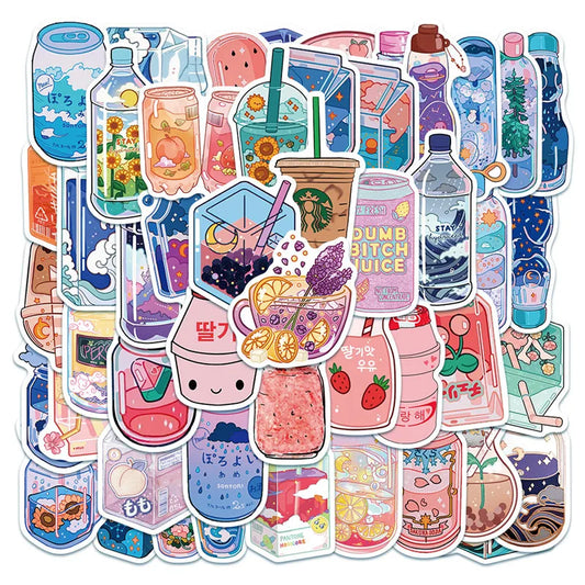 50PCS Cute Sweet DIY Food and Beverage Bottle Cartoon Girl Toy Manual Notebook Mobile Phone Case Decoration Stickers
