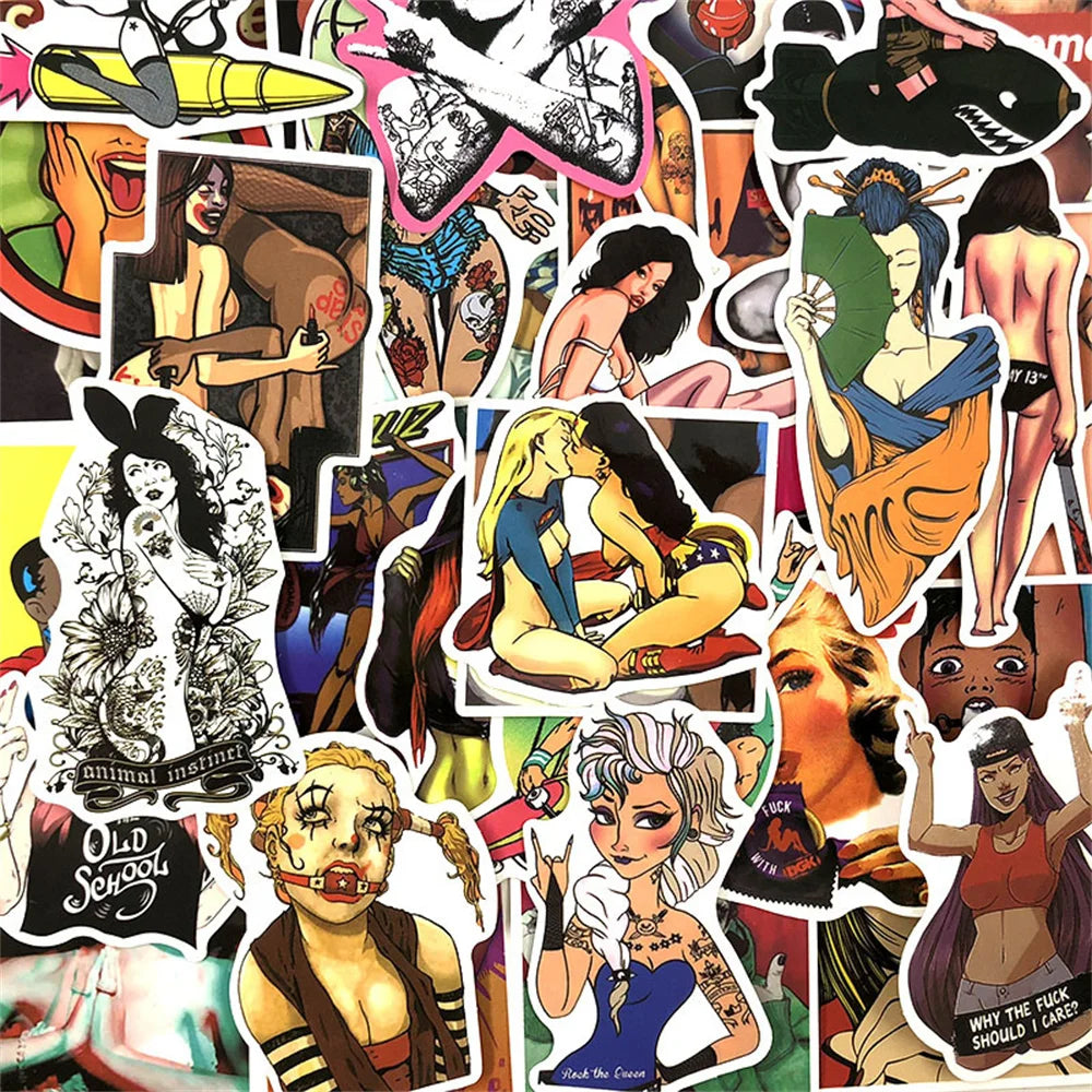 50PCS/ Anime Teasing Sexy Beauty Stickers Laptop Skateboard Guitar Refrigerator Waterproof Decorative Stickers