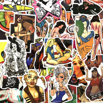 50PCS/ Anime Teasing Sexy Beauty Stickers Laptop Skateboard Guitar Refrigerator Waterproof Decorative Stickers