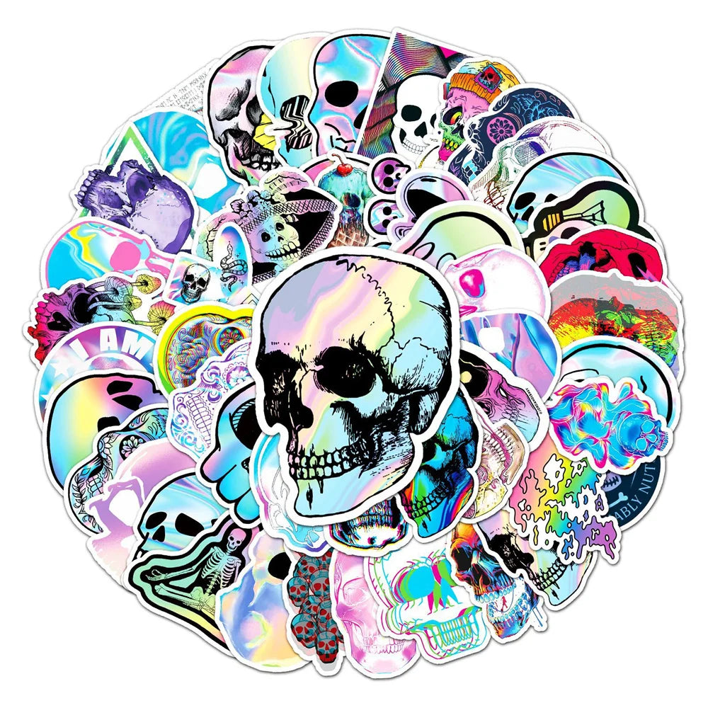 50PCS Skull Graffiti Stickers Trendy Cool Laser Stickers DIY Skateboard Luggage Stickers Waterproof