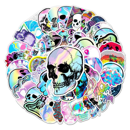 50PCS Skull Graffiti Stickers Trendy Cool Laser Stickers DIY Skateboard Luggage Stickers Waterproof