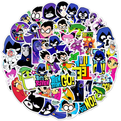 50PCS Cartoon Comics Teen Titans Strike Graffiti Stickers Personalized Fashion Creative DIY Beautifully Trendy Decorative Decals Toys for Luggage Refrigerator Skateboards Water Cups Popular Stickers