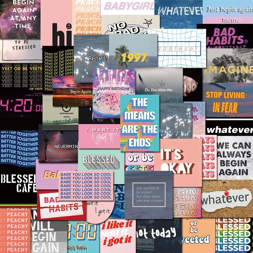 50PCS INS Wind Inspirational Lost Text Diary Graffiti Waterproof Sticker Suitcase Notebook RefrigeratorSkateboard