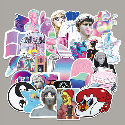 50PCS Steam Wave Cartoon Graffiti Stickers Luggage Laptop Car Refrigerator Mobile Phone Decoration Stickers
