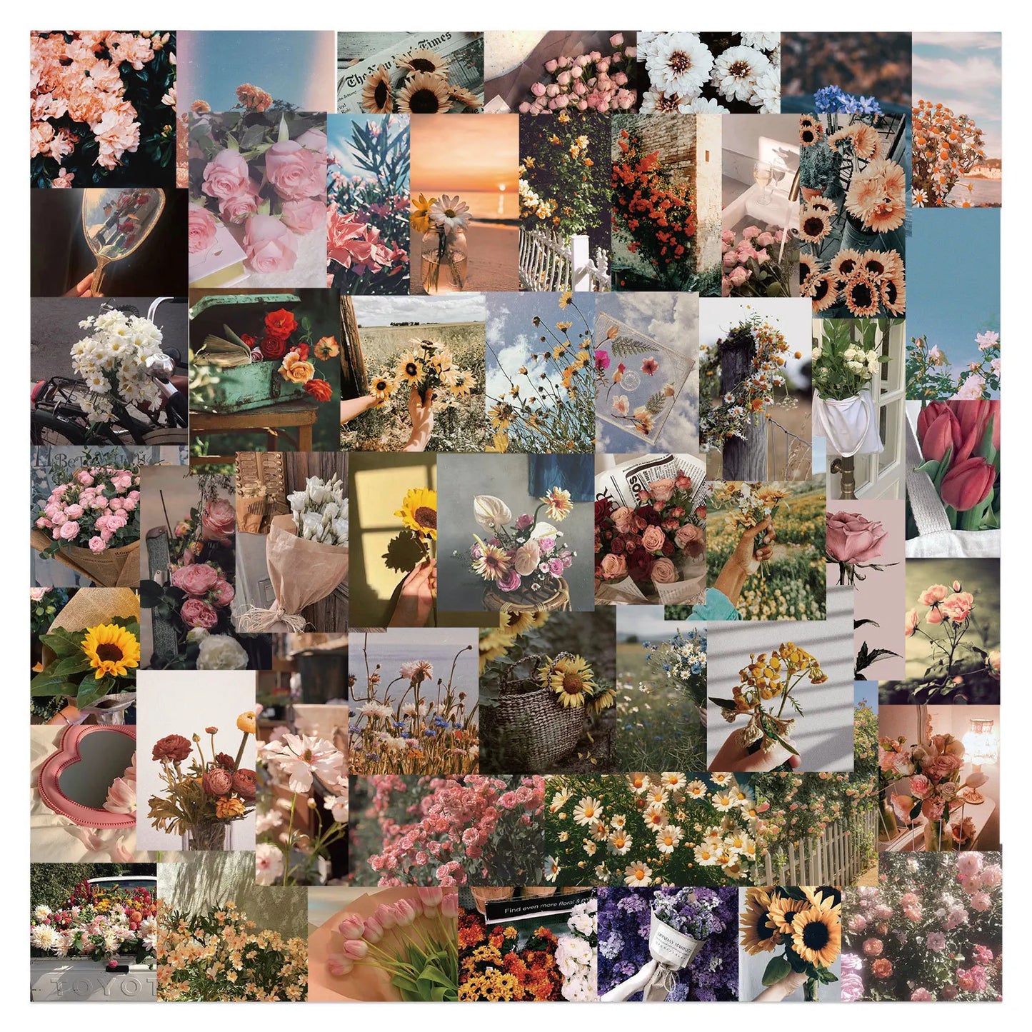 50pcs Retro Literature and Art Flower Graffiti Personalized DIY Decoration Phone Case Guitar Toy Sticker