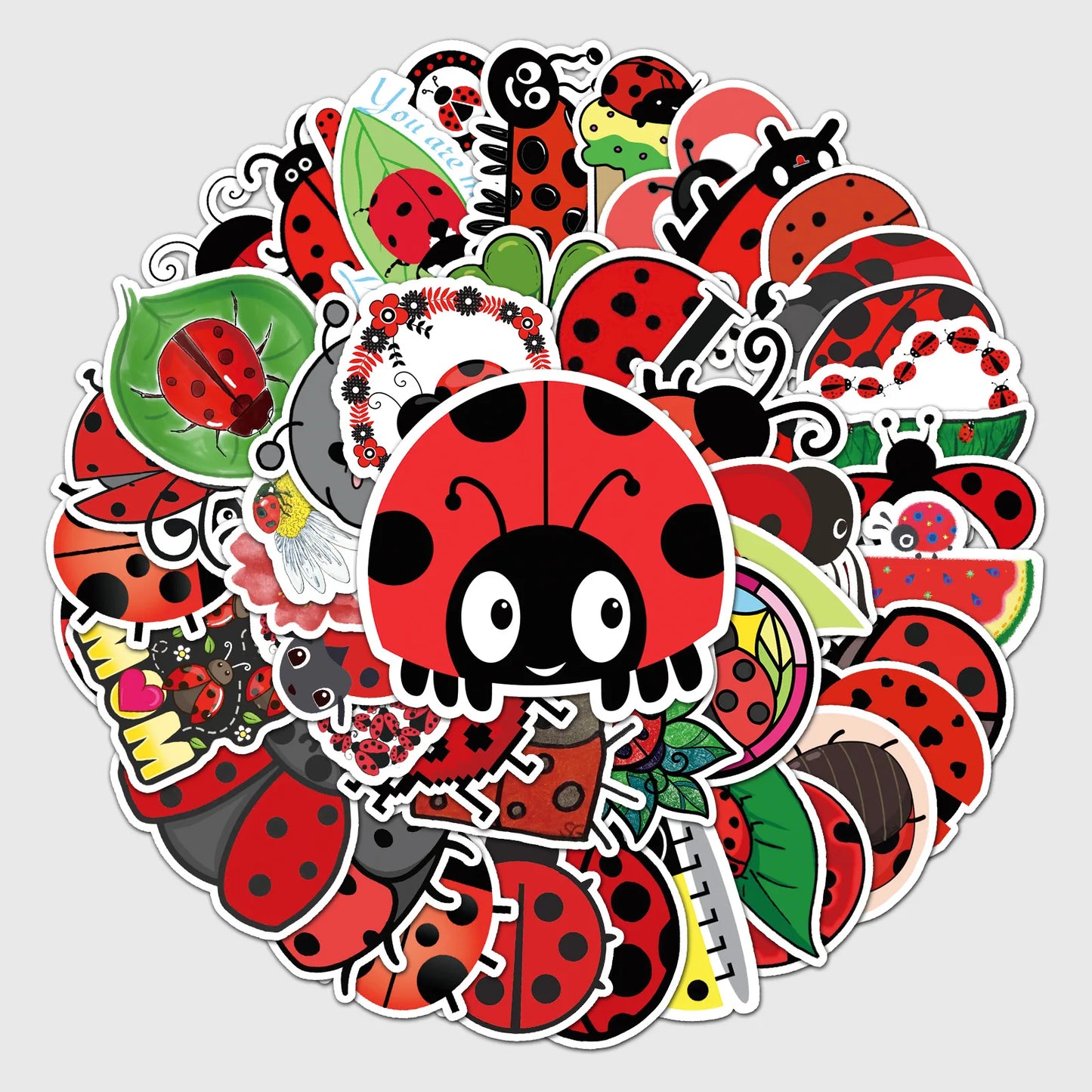 50PCS Cute Seven Star Ladybug Personality Fun Skateboard Trolley Case Bike Scooter Water Cup Waterproof Sticker