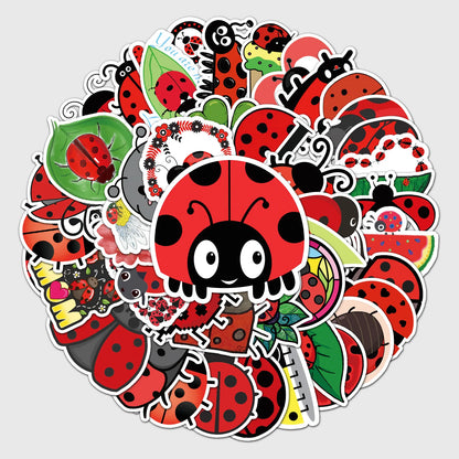 50PCS Cute Seven Star Ladybug Personality Fun Skateboard Trolley Case Bike Scooter Water Cup Waterproof Sticker