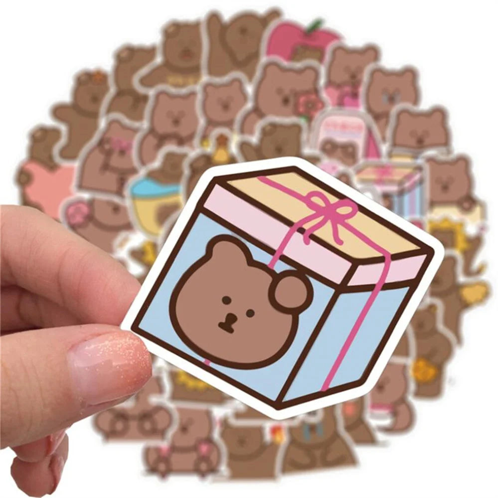 50 pieces of cute cartoon animal bear decorative style graffiti stickers, personalized, fashionable and creative DIY exquisite decorative decal cups, helmets, skateboards and popular sticker toys