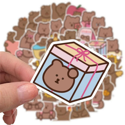 50 pieces of cute cartoon animal bear decorative style graffiti stickers, personalized, fashionable and creative DIY exquisite decorative decal cups, helmets, skateboards and popular sticker toys