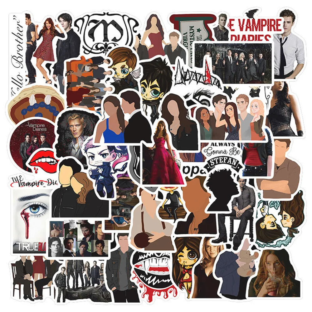 50PCS Popular American Drama Vampire Diaries Graffiti Waterproof Sticker Suitcase Notebook Refrigerator Water Cup