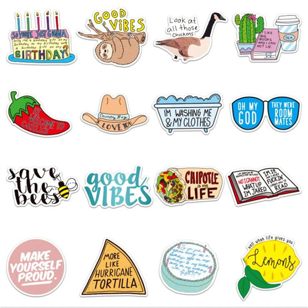 50PCS Cartoon Fashion Toy Car Water Cup Graffiti Diary Guitar Skateboard Decoration Waterproof Sticker