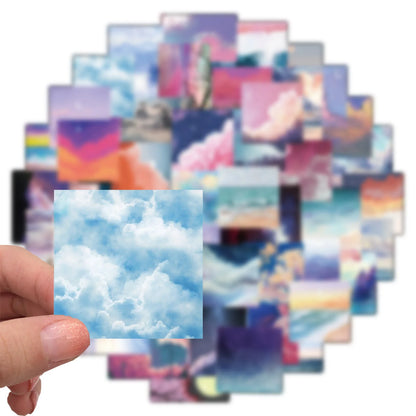 50PCS landscape oil painting cartoon fresh series decorative style graffiti stickers, personalized, fashionable and creative DIY exquisite decorative decal cups, helmets, skateboard popular sticker toys