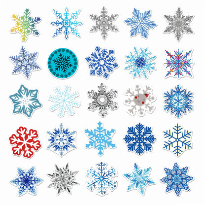 50 pieces of cartoon snowflake pattern decorative style graffiti stickers, personalized, fashionable and creative DIY exquisite decorative decal cups, helmets, skateboard popular sticker toys