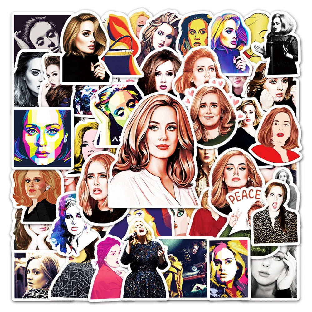 50PCS New Popular Female Star Adele Graffiti Decoration Suitcase Guitar Waterproof Sticker