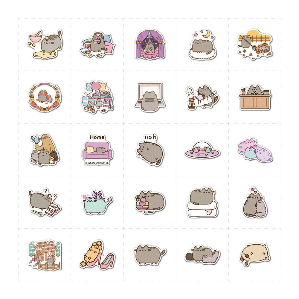 55pcs Cartoon Cute Fat Kitten Cartoon Graffiti Luggage Guitar Skateboard Computer Waterproof Sticker