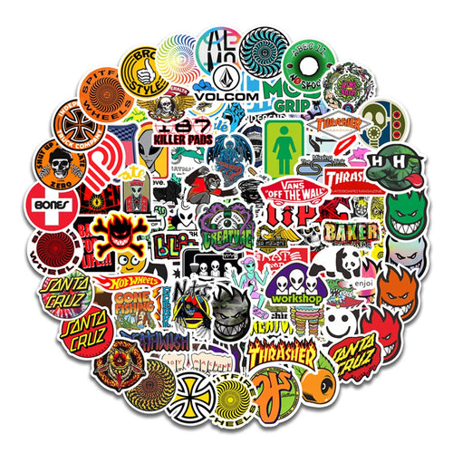 100PCS Cool Skateboard Trend DIY Sticker Trolley Case Notebook Bike Scooter Waterproof PVC Graffiti Sticker