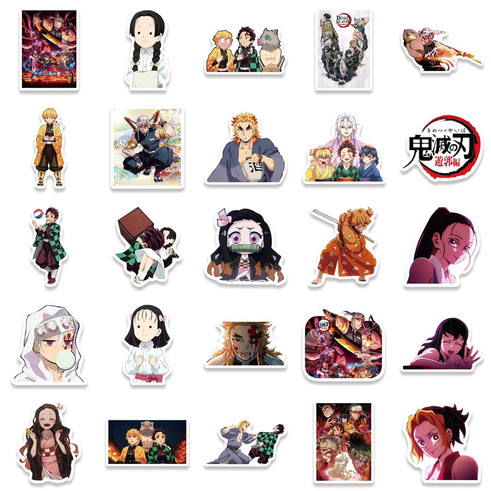 50PCS Ghost Slayer's Blade Latest Flower Street Sticker Personalized Luggage Laptop Guitar Waterproof Sticker