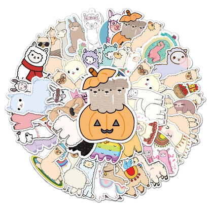 50PCS Cartoon Alpaca Personality Fun Skateboard Trolley Case Bike Scooter Water Cup Waterproof Sticker