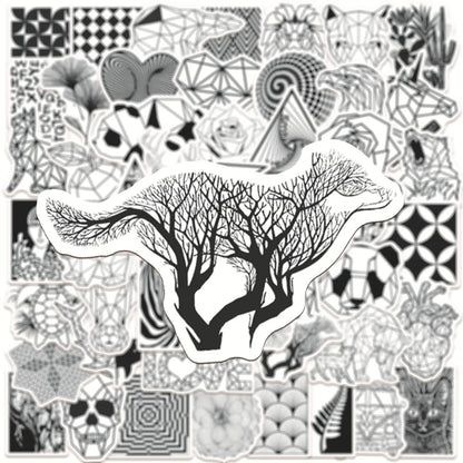 50PCS Black and White Fashion Geometric Animal Graffiti Waterproof Sticker Suitcase Notebook RefrigeratorWaterCup