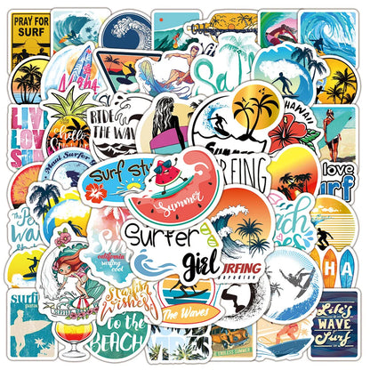 50PCS Summer Beach Surfing Graffiti Sticker Luggage Trolley Car Skateboard Fresh Adventure Sticker