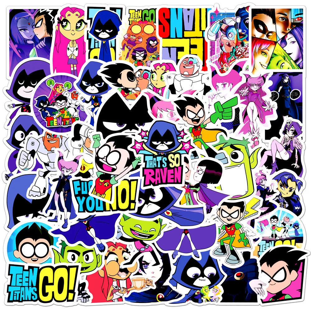 50PCS Cartoon Comics Teen Titans Strike Graffiti Stickers Personalized Fashion Creative DIY Beautifully Trendy Decorative Decals Toys for Luggage Refrigerator Skateboards Water Cups Popular Stickers