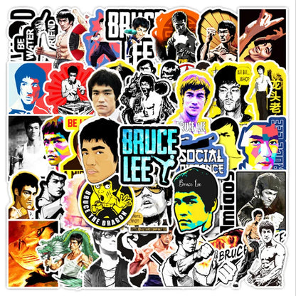 50 pieces of Bruce Lee doodle stickers featuring kung fu movie star, suitable for DIY decorative stickers on luggage, suitcases, motorcycles and flat surfaces