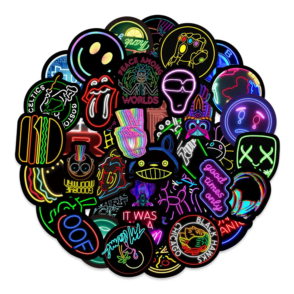 50PCS Cartoon Neon Light Graffiti Waterproof Sticker Suitcase Notebook Refrigerator SkateboardStationeryBoxHelmet