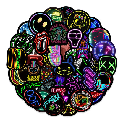 50PCS Cartoon Neon Light Graffiti Waterproof Sticker Suitcase Notebook Refrigerator SkateboardStationeryBoxHelmet