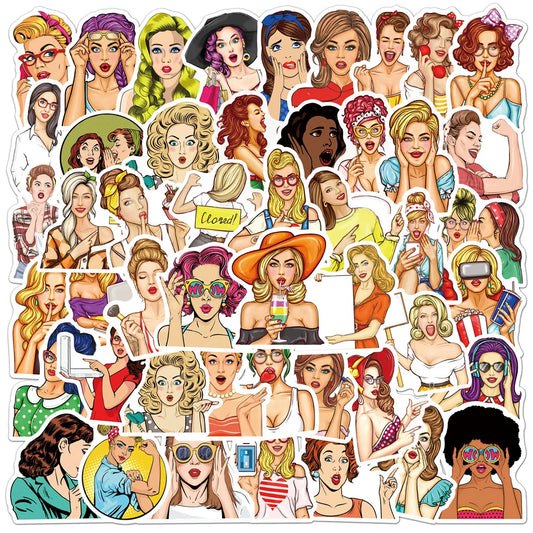 50PCS Pop Fashion Girl PVC Graffiti Sticker European and American Personality Luggage Car Trolley Guitar Sticker