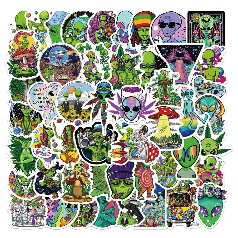 50PCS Personalized Alien Graffiti Trolley Case Scooter Refrigerator Water Cup Waterproof Child Sticker