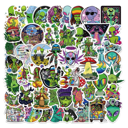 50PCS Personalized Alien Graffiti Trolley Case Scooter Refrigerator Water Cup Waterproof Child Sticker