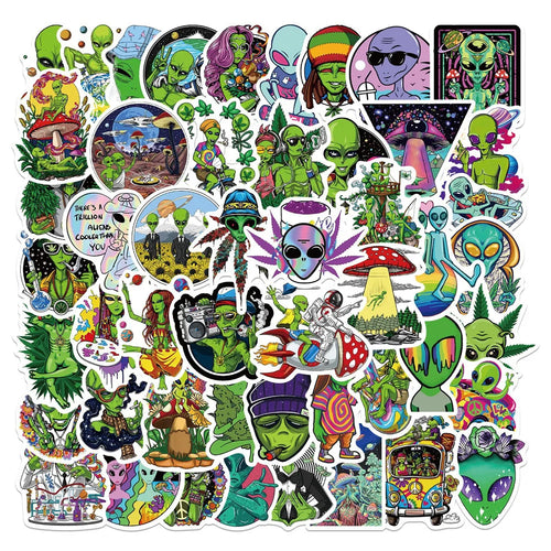 50PCS Personalized Alien Graffiti Trolley Case Scooter Refrigerator Water Cup Waterproof Child Sticker