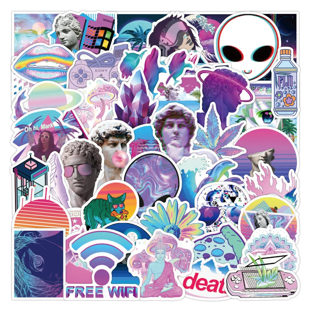50PCS Purple Art Style Graffiti Laptop Guitar Motorcycle Luggage Skateboard Bike Waterproof Sticker
