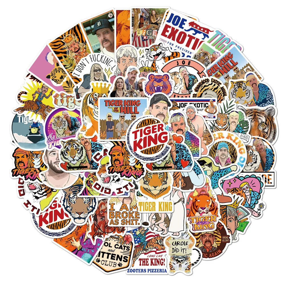 50PCS American Documentary Tiger Feeding Personalized Creative Decoration Graffiti Waterproof Sticker Skateboard