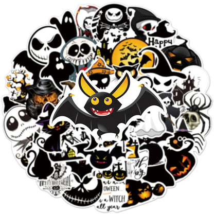 50PCS Sheet Art Illustration Popular Creative Cartoon Halloween Ghost Bat Decoration Style Graffiti Stickers Personality Fashion Creative Trend DIY Exquisite Decorative Decals for Cups, Helmets, Skateboards Popular Stickers Toys