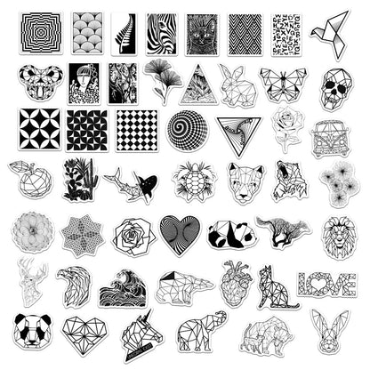 50PCS Black and White Fashion Geometric Animal Graffiti Waterproof Sticker Suitcase Notebook RefrigeratorWaterCup