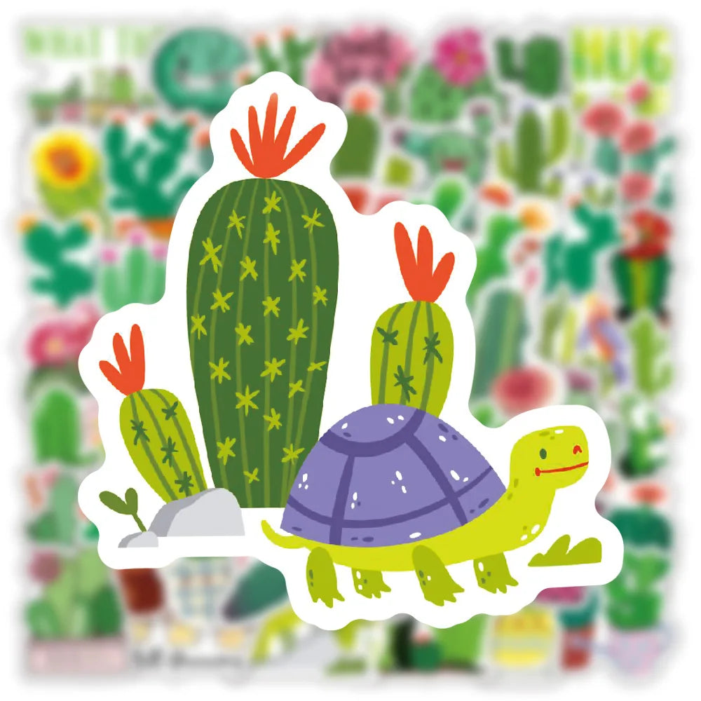 50PCS New Cute Green Plant Cactus Graffiti Waterproof Sticker Suitcase Notebook Refrigerator Stationery BoxHelmet